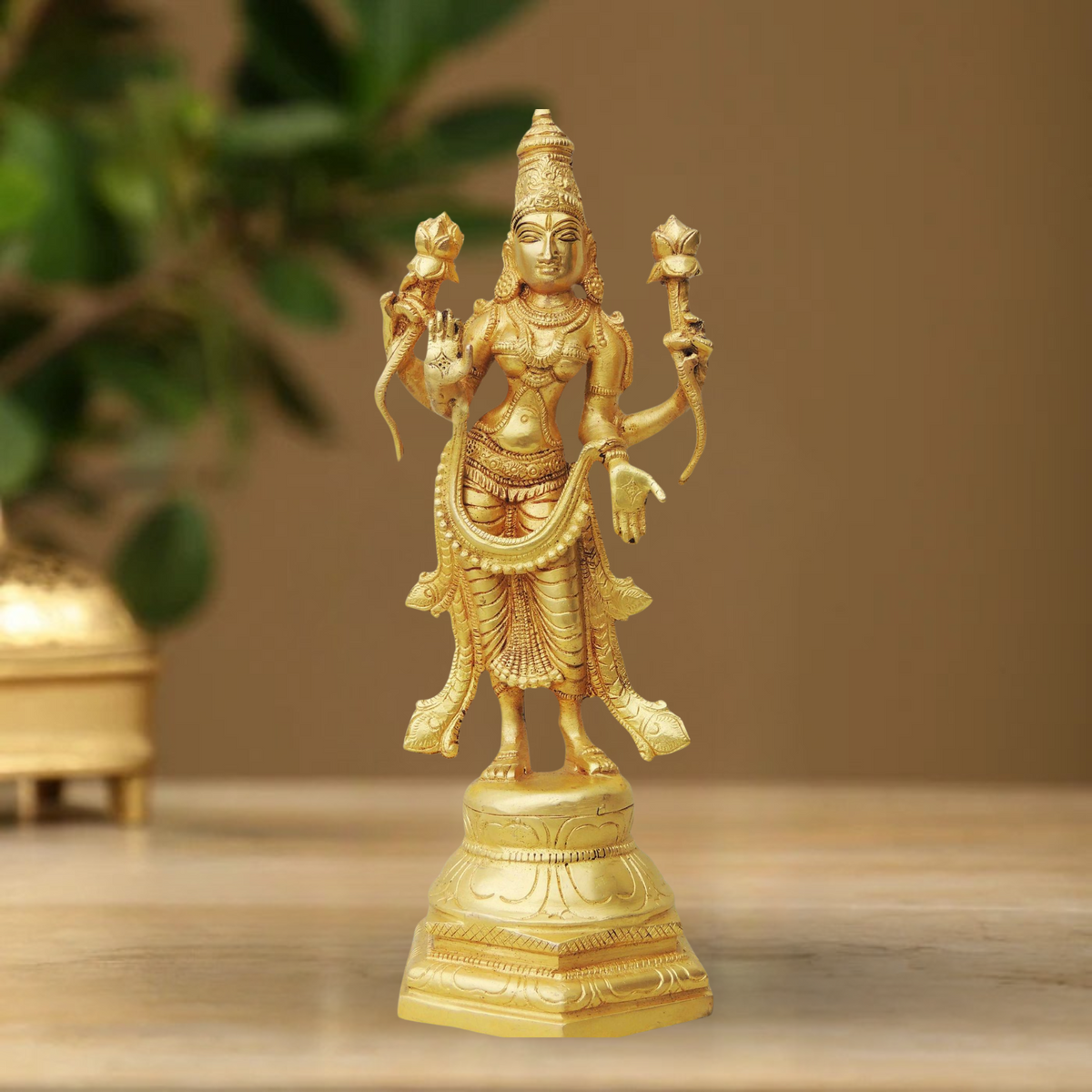 Brass Laxmin Standing Statue 2.385Kg - PUSHMYCART