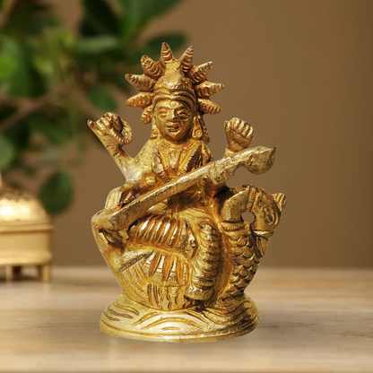 Brass Saraswati Ji Statue 0.3Kg - PUSHMYCART