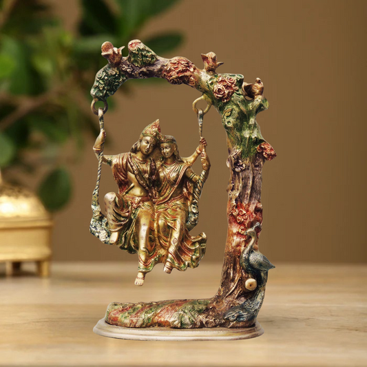 Brass Radha Krishna Jhula Colour God Idol 16.154Kg - PUSHMYCART