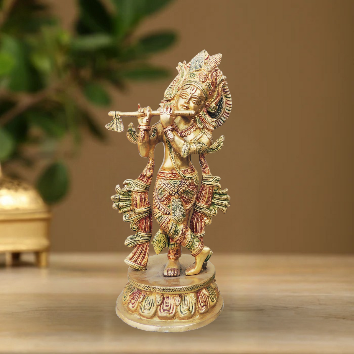 Brass Krishna Colour Statue 3.34Kg - PUSHMYCART
