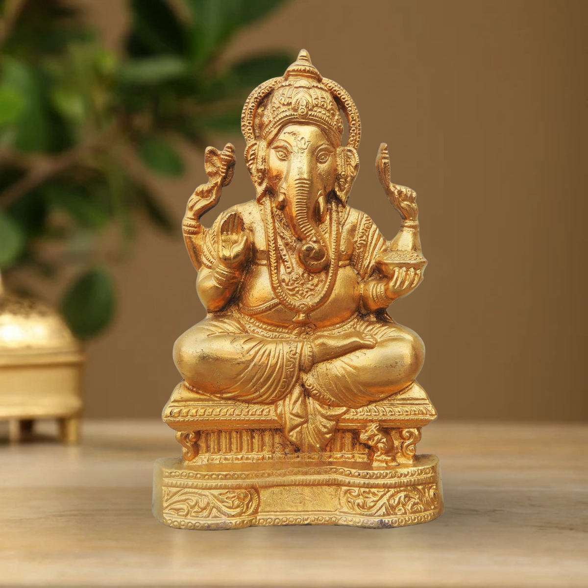 Brass Ganesh Ji Statue 0.88Kg - PUSHMYCART