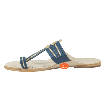 Vhaanfootwear Blue Leather Kolhapuri - texture of soft pure leather material on footbed