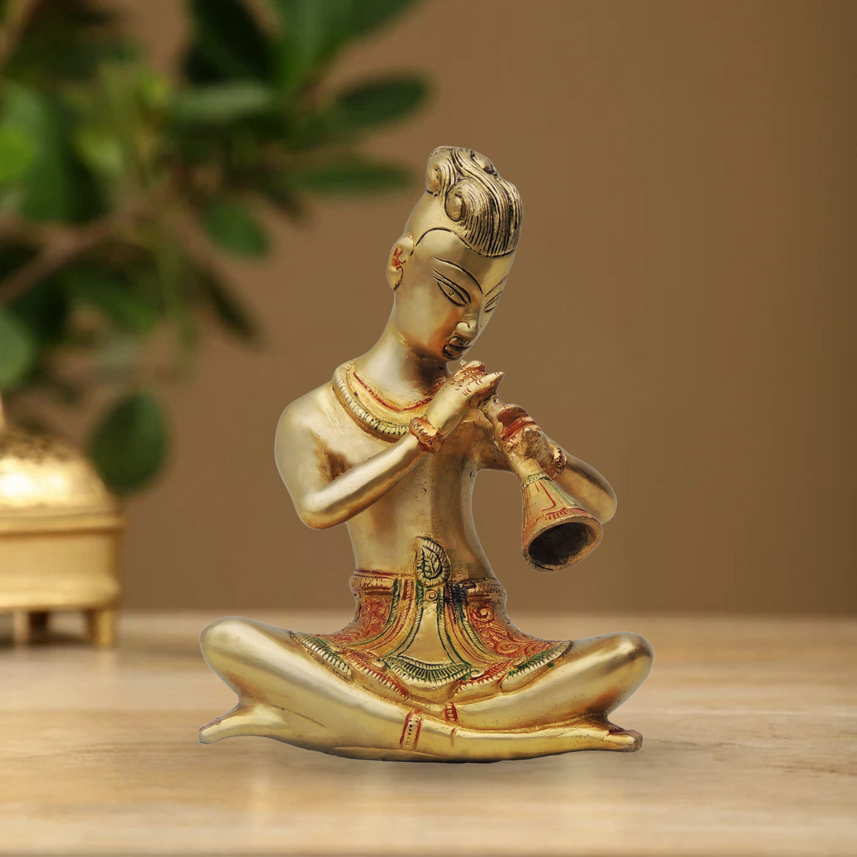 Brass Rajasthani Bigul Statue 2.7Kg - PUSHMYCART