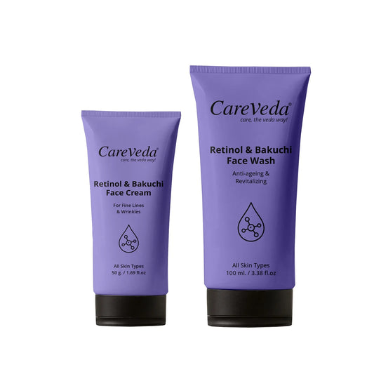 CareVeda Retinol Bakuchi Face Wash 100g and Face Cream 50g Set of 2