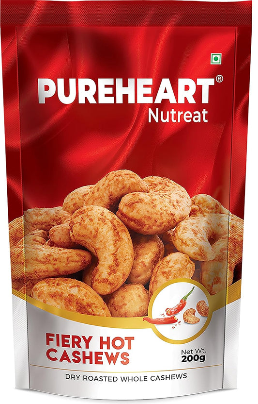 Pureheart Nutreat Fiery Hot Cashews Natural Premium Spicy Roasted Whole Cashew Nuts/Kaju Dry Fruit