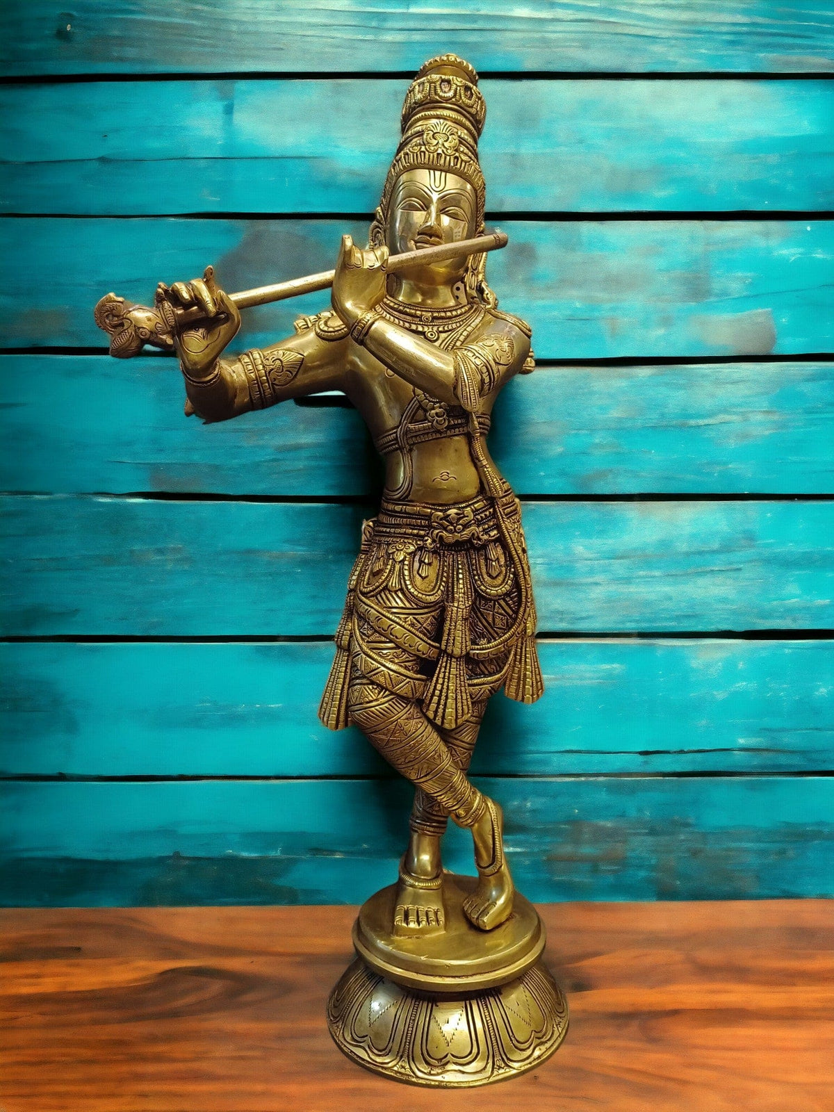 Tamas Brass Lord Krishna Kishan Gopal Murti Statue/Idol (Golden) (24 Inches)