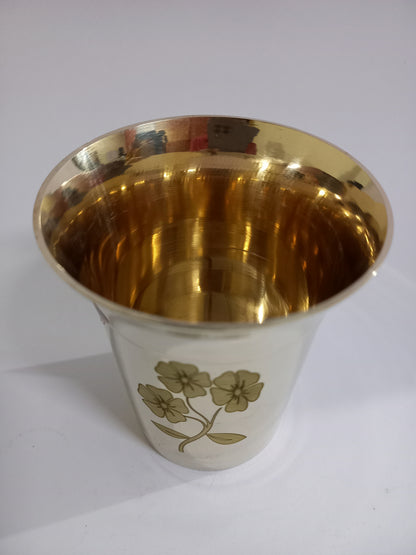 Flower Design Brass Glasses 190g(Pack of 6) - PUSHMYCART