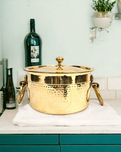 Brass Bhagona set with lid and side handles: 13x 20cm | 1.2 kg