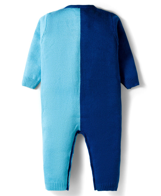 FirstCry Babyhug Knit Full Sleeves Winter Wear Color Block Romper With Knit Design Navy Blue and Light Blue