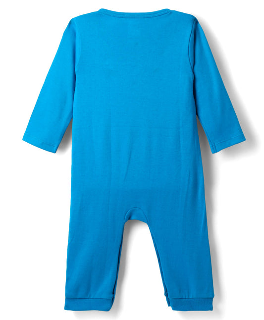 FirstCry Babyhug 100 Percent Cotton Interlock Knit Full Sleeves Romper with Animal Print Blue
