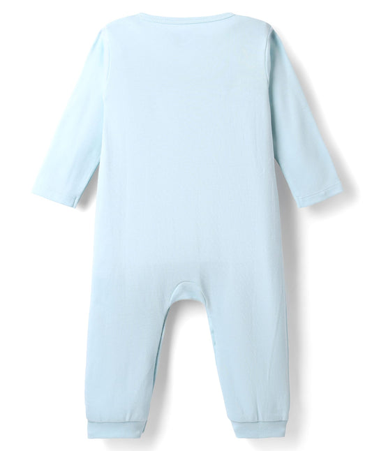 FirstCry Babyhug 100 Percent Cotton Interlock Knit Full Sleeves Romper with Animal Print Light Blue