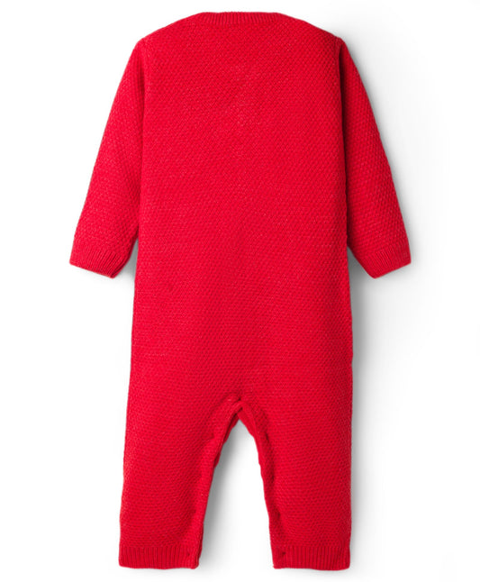 FirstCry Babyhug Sweater Knit Full Sleeves Winter Wear Romper with Cable Knit Design Red