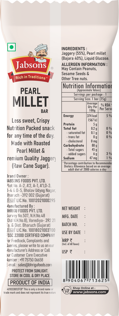 Jabsons Foods Pearl Millet Bar