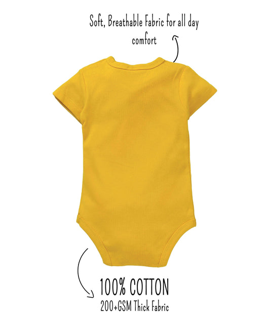 Zeezeezoo My First Diwali With Dada and Dadi Colourful Text Half Sleeves Onesie Mustard Yellow