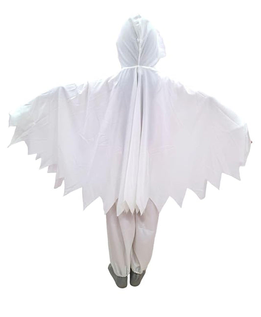 BookMyCostume Woven Halloween Batwing Sleeves Hooded Poncho Ghost Costume With Pumpkin Basket Set White and Orange