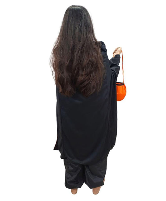 BookMyCostume Woven Halloween Theme Pumpkin Basket and Cape Set Black Red and Orange
