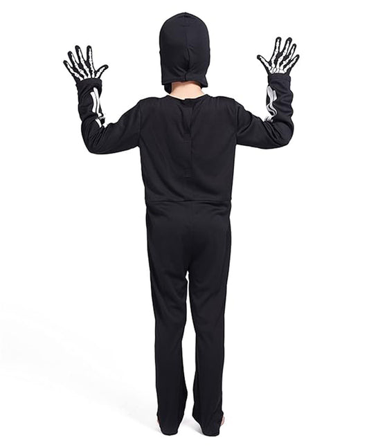 BookMyCostume Woven Halloween Theme Full Sleeves Skeleton Costume With Pumpkin Basket Set Black and Orange