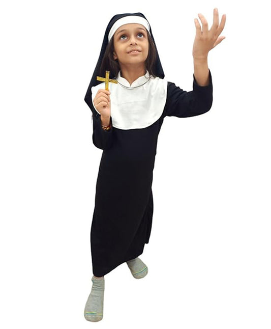 BookMyCostume Halloween Theme Full Sleeves Nun Costume With Cross Black and White