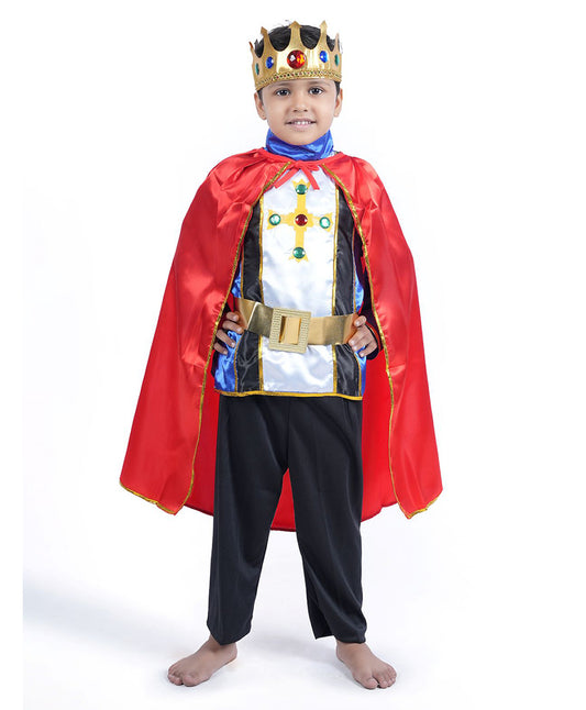 BookMyCostume Full Sleeves Medieval Prince King Halloween Costume Set With Crown and Cape Red Blue and Black