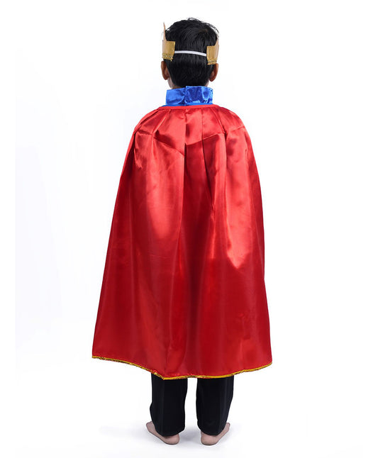 BookMyCostume Full Sleeves Medieval Prince King Halloween Costume Set With Crown and Cape Red Blue and Black