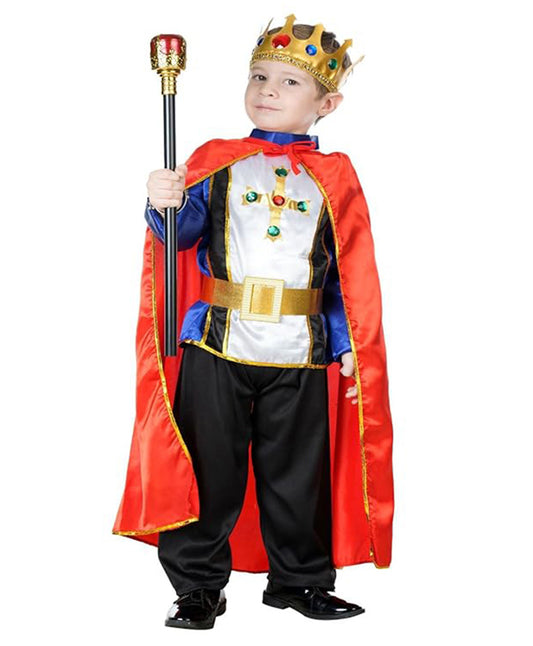BookMyCostume Halloween Theme Full Sleeves Fairytale Prince Charming Costume With King Scepter Red Blue and Black