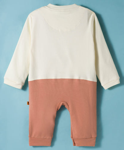 FirstCry Mini Taurus Interlock Knit Full Sleeves Romper With Lion Embroidery Rust
