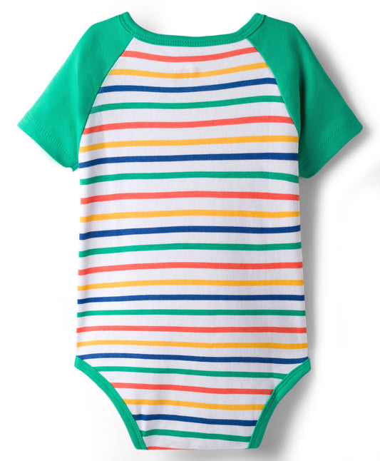FirstCry Babyhug 100 Percent Cotton Knit Half Raglan Sleeves Onesie With Teddy Bear Print Green