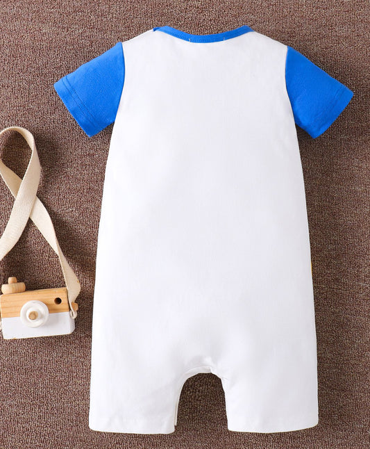 FirstCry Mark and Mia Cotton Half Sleeves Romper with Lion Print White