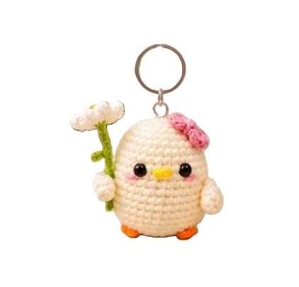 Handmade Crochet Chick Keychain with Flower Amigurumi Cute Bag Charm Soft Knitted - image 1