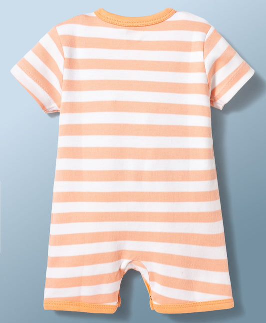 FirstCry Babyhug 100 Percent Cotton Knit Half Sleeves Striped Koala Printed Romper Multicolour