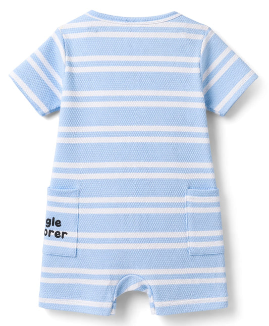 FirstCry Babyhug 100 Percent Cotton Knit Half Sleeves Striped Romper with Tiger Print Multicolour