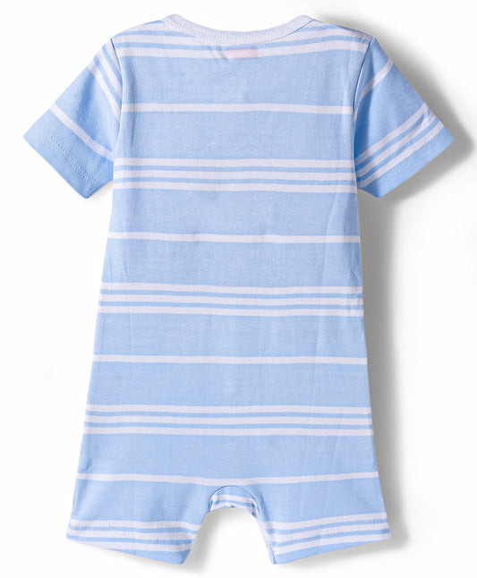 FirstCry Babyhug 100 Percent Cotton Knit Half Sleeves Striped Giraffe and Elephant Embroidered Romper Multicolour