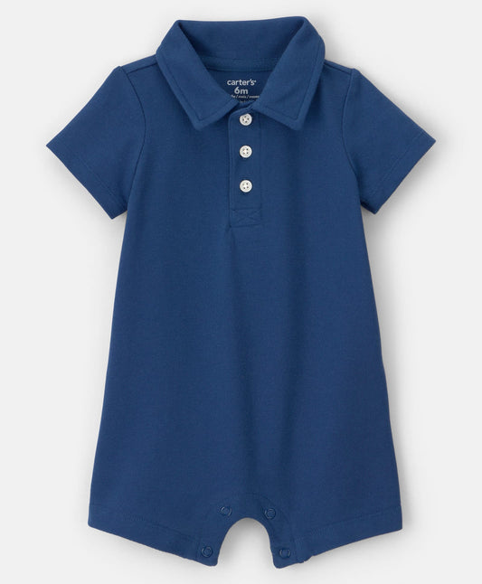 FirstCry Carters Cotton Knit Half Sleeves Solid Romper Navy Blue
