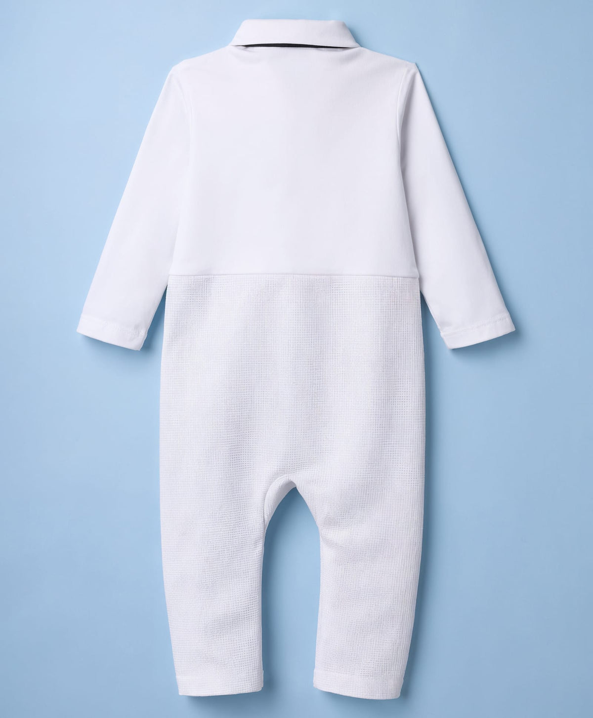 FirstCry Mark and Mia Woven Full Sleeves Solid Party Romper With Bow Applique White