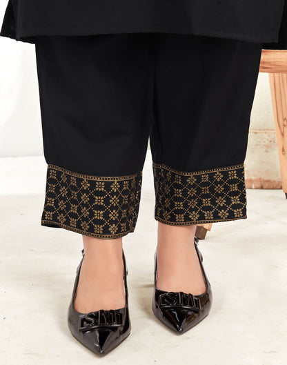 Sudathi Black Cotton Sequence Straight Kurta Set With Dupatta - PUSHMYCART
