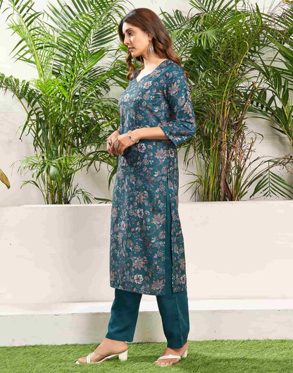 Sudathi Rama Green Cotton Printed Straight Kurta Set With Dupatta - PUSHMYCART