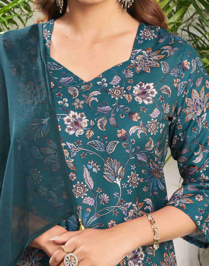 Sudathi Rama Green Cotton Printed Straight Kurta Set With Dupatta - PUSHMYCART