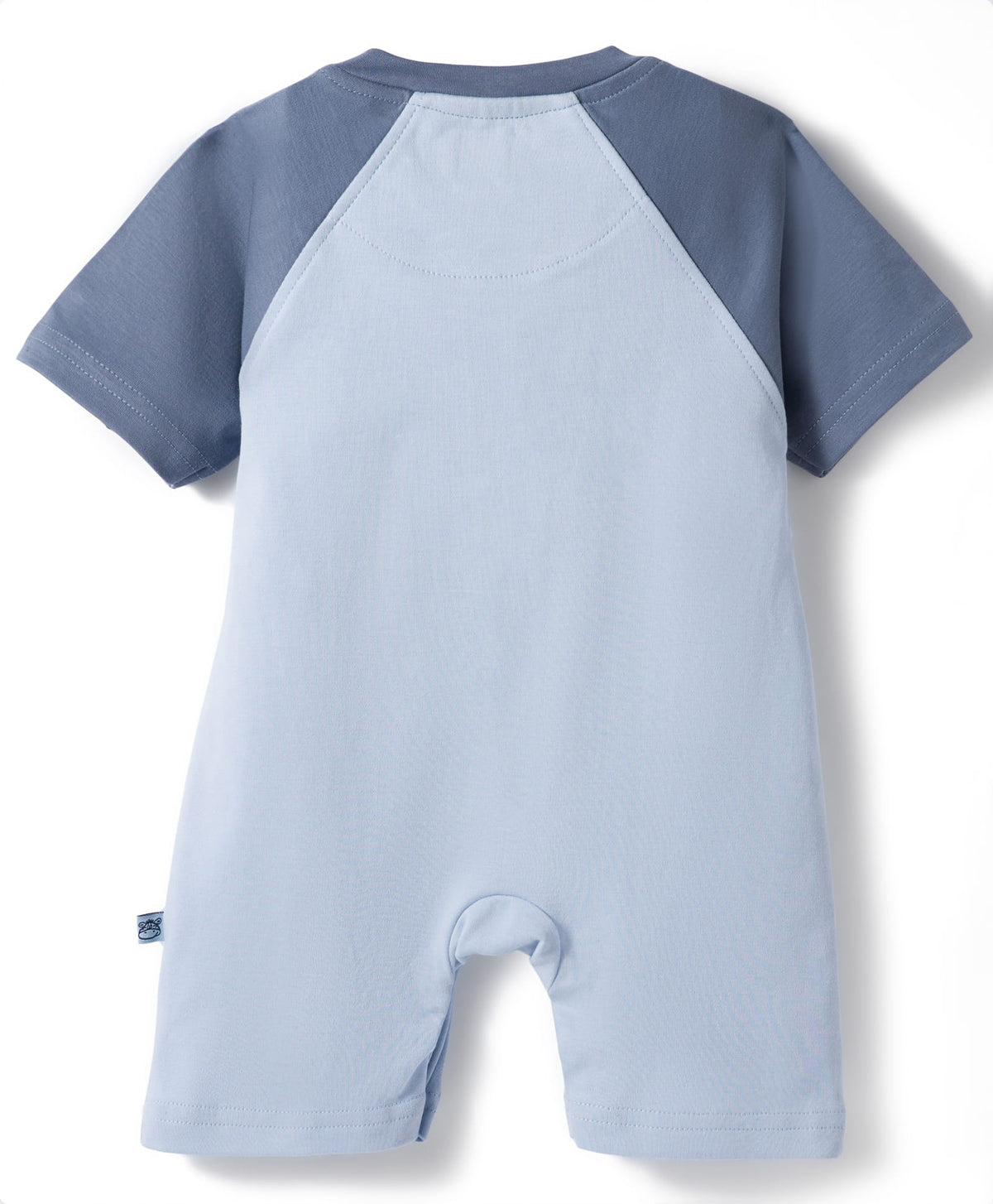 FirstCry Mini Taurus Interlock Knit Half Raglan Sleeves Romper with Smile Print and Patch Blue