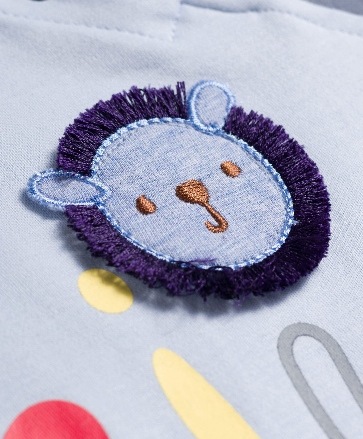 FirstCry Mini Taurus Interlock Knit Half Raglan Sleeves Romper with Smile Print and Patch Blue