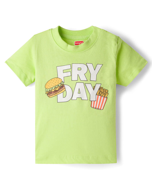 FirstCry Babyhug 100 Percent Cotton Single Jersey Knit Half Sleeves T-Shirt and Dungaree Set with Text Print Green