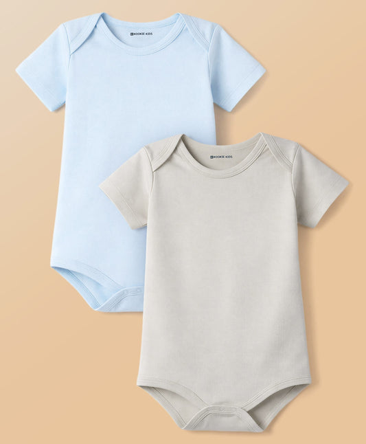 FirstCry Kookie Kids 100 Percent Cotton Knit Half Sleeves Solid Onesies Pack Of 2 Multicolour