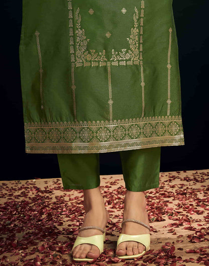 Sudathi Green And Golden Silk Plain Straight Kurta Set With Dupatta - PUSHMYCART