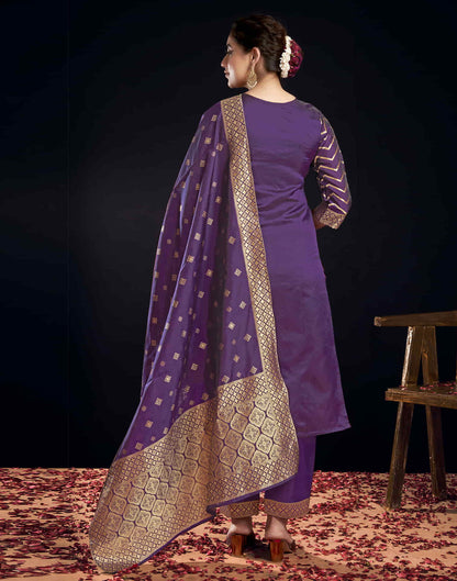 Sudathi Wine Silk Woven Straight Kurta Set With Dupatta - PUSHMYCART