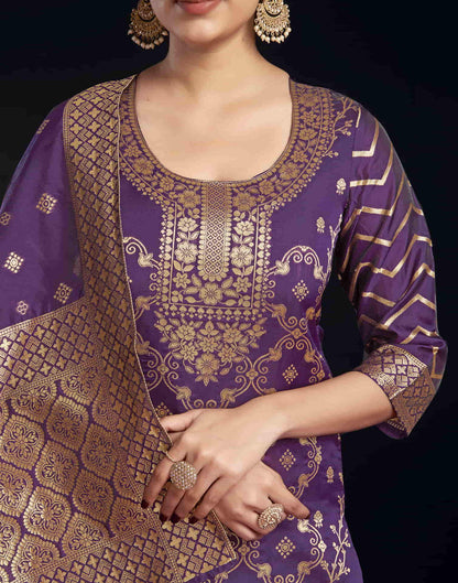 Sudathi Wine Silk Woven Straight Kurta Set With Dupatta - PUSHMYCART