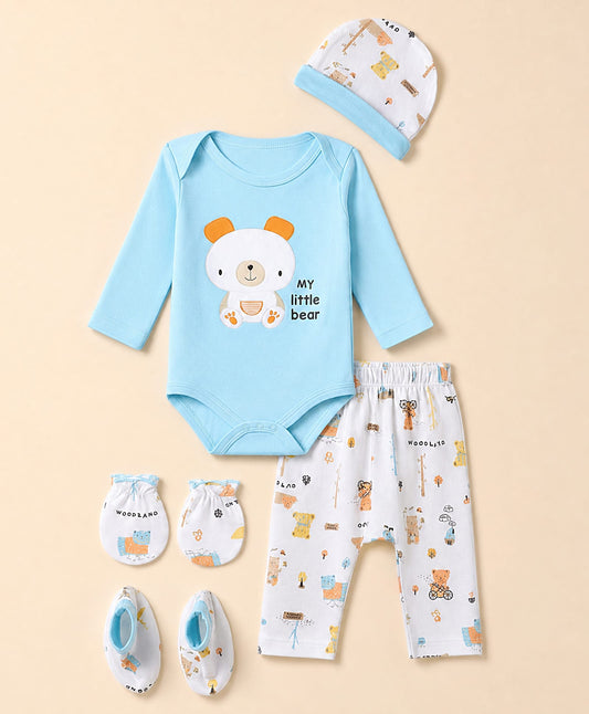 FirstCry Babyhug 100 Percent Cotton Interlock Knit Full Sleeves Animal Printed Onesies Light Blue
