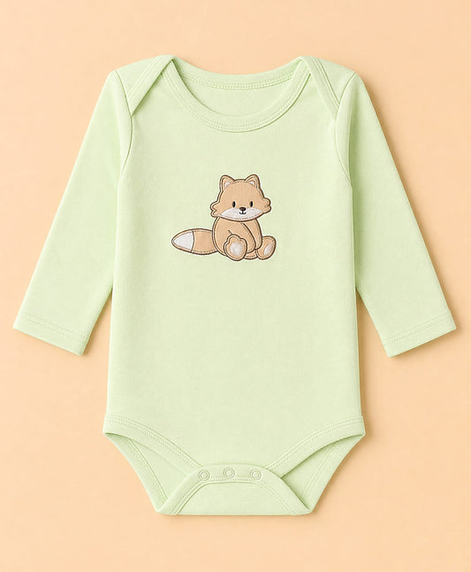 FirstCry Babyhug 100 Percent Cotton Interlock Knit Full Sleeves Fox Printed Onesies Light Green
