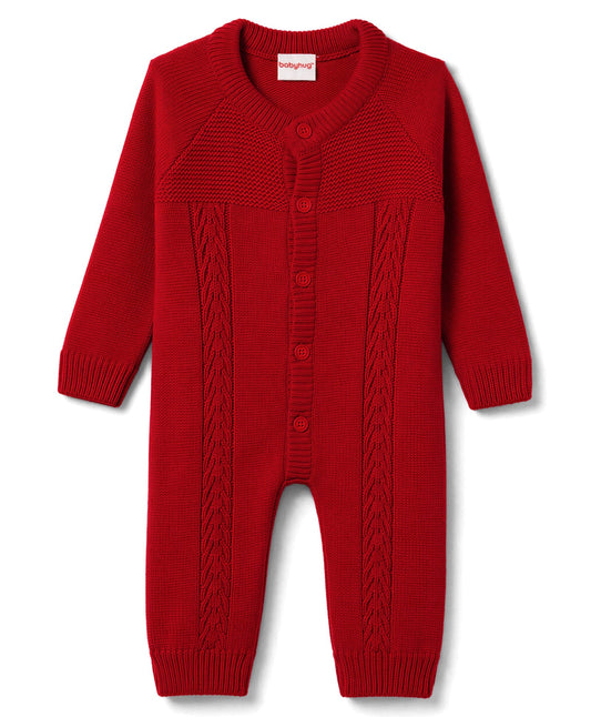 FirstCry Babyhug Knitted Raglan Sleeves Winter Wear Romper Red