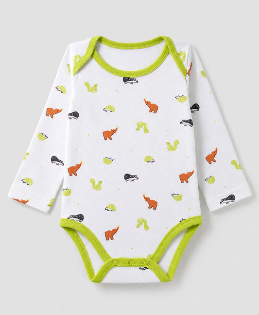 FirstCry Babyhug 100 Percent Cotton Interlock Knit Full Sleeves Animal Printed Onesies Light Green