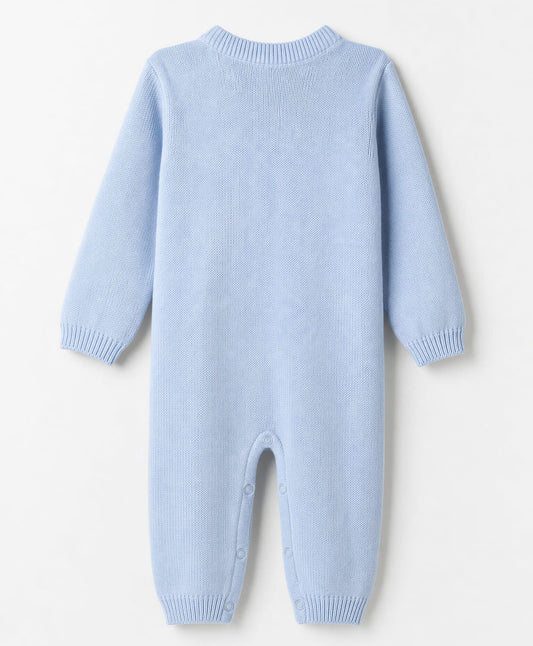 FirstCry Babyhug Natural 100 Percent Cotton Knit Full Sleeves Winter Wear Romper With Cable Knit Design Blue