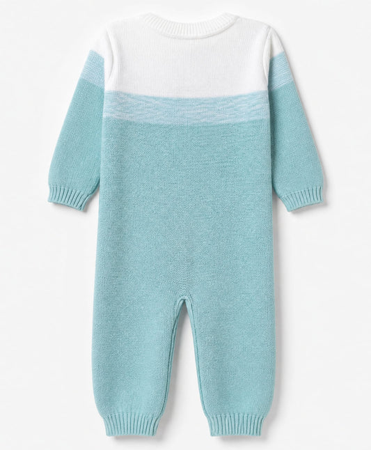 FirstCry Babyhug Natural 100 Percent Cotton Knit Full Sleeves Winter Wear Romper With Bow Applique Light Blue